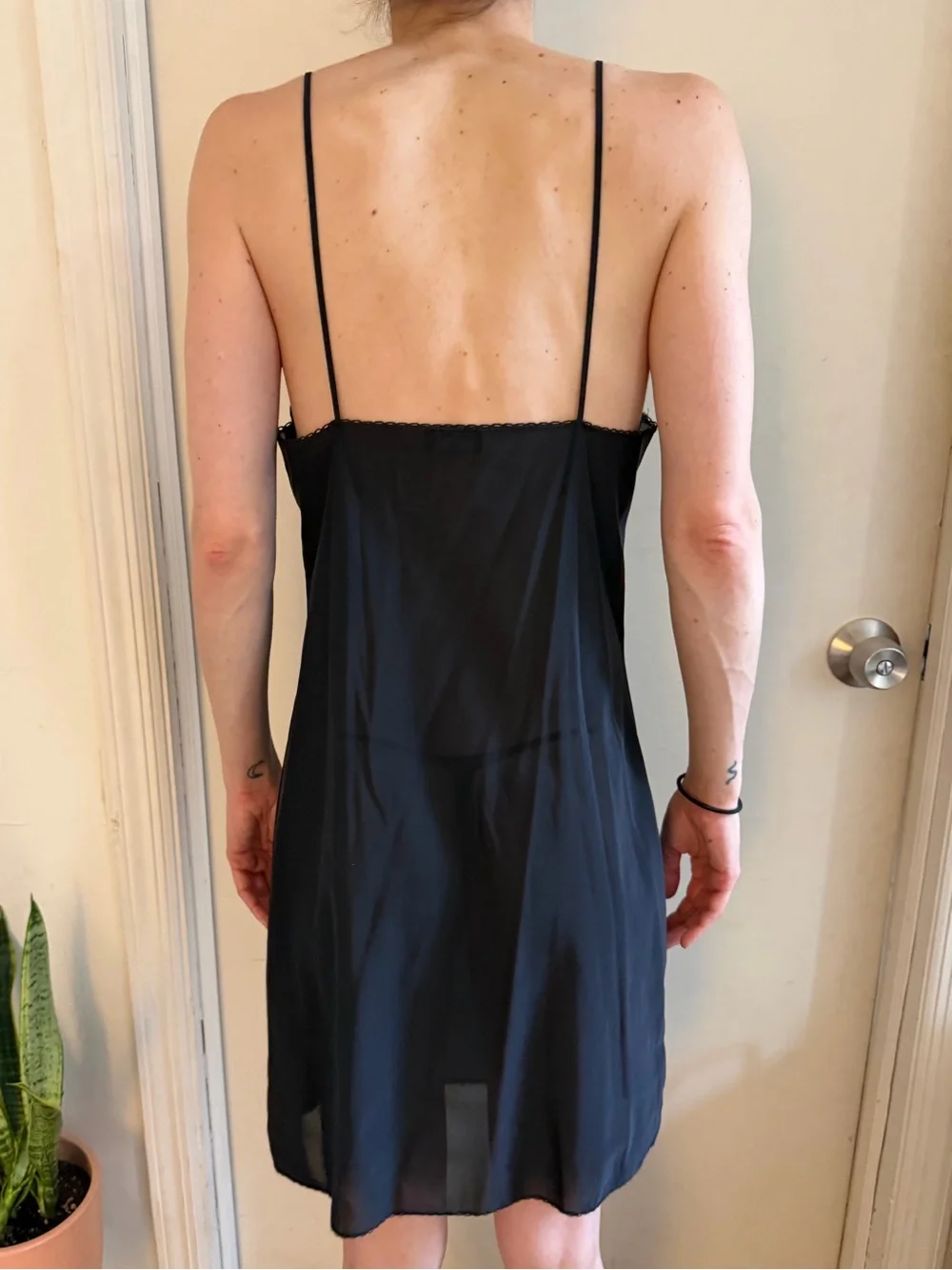 CHANEL Black Sheer Slip Chemise with Delicate Straps